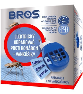 BROS elektrický odparovač proti komárom 1ks + vankúšiky 10ks
