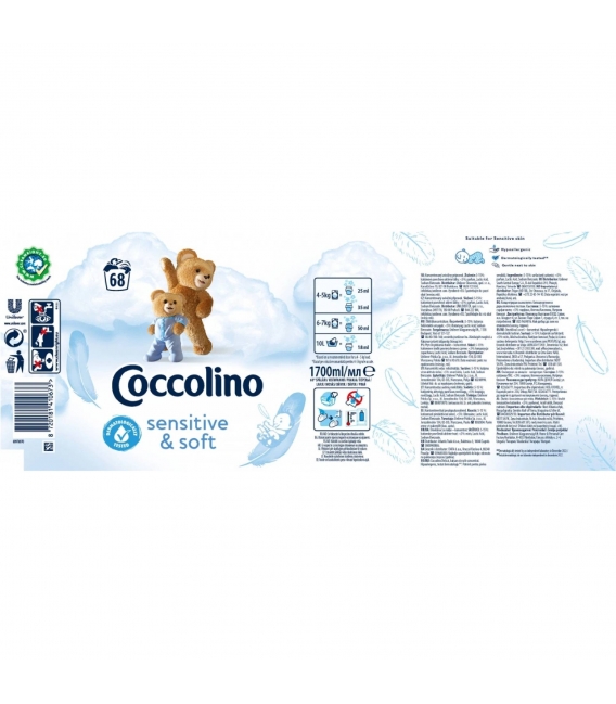 COCCOLINO Sensitive, koncentrovaná aviváž 1800ml, 72 praní