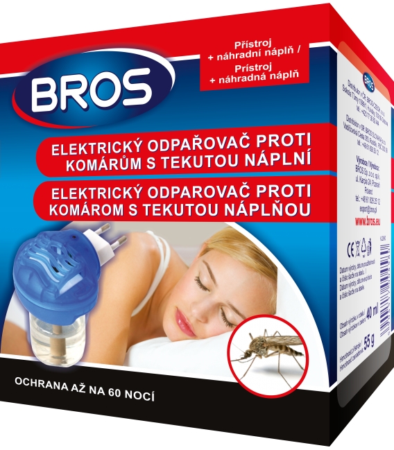 BROS- elektrický odparovač proti komárom s tekutou naplňou