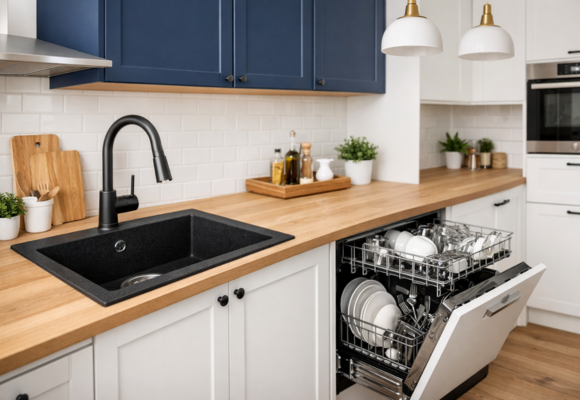 Kuchynsk&yacute; granitov&yacute; drez a um&yacute;vačka riadu m&ocirc;žu byť čist&eacute; aj bez n&aacute;mahy